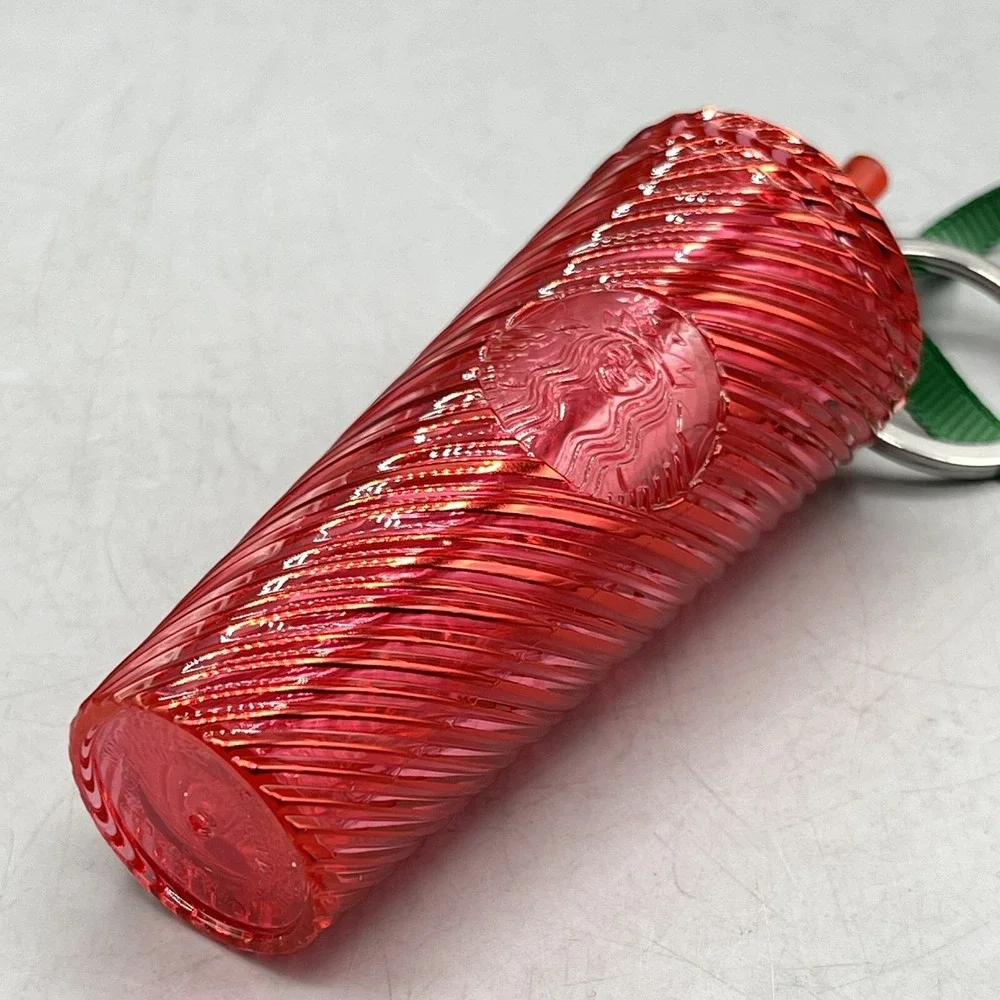 Starbucks Keychain Ornament Cold Cup Charm Christmas‎ 2024 Red Swirl